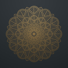 abstract petals leaf mandala gold line on black background. Vector illustration