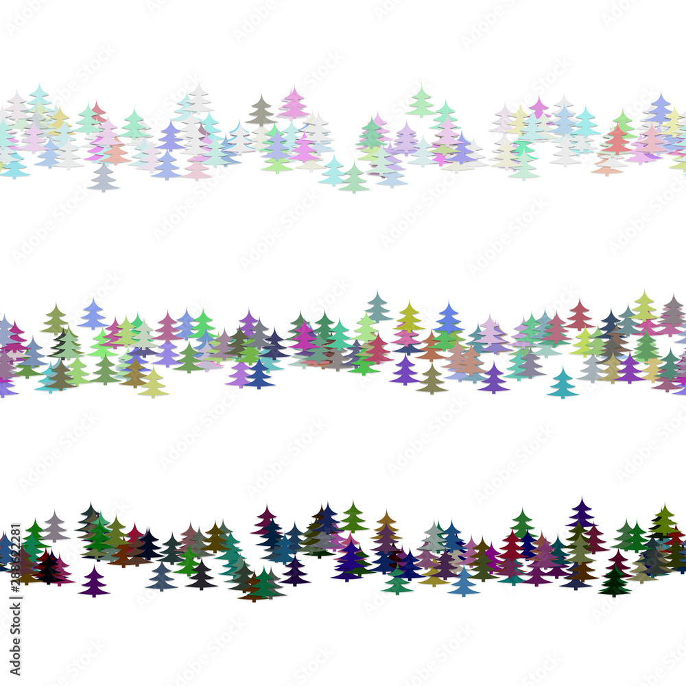 Poster repeatable stylized pine tree pattern paragraph rule line design set - vector graphic elements