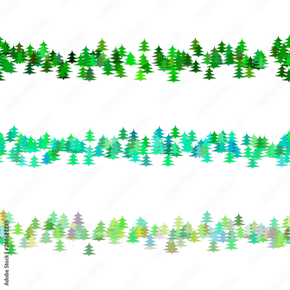 Poster seamless random green pine tree pattern paragraph divider line set - winter vector design elements