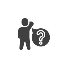 Man with question speech bubble vector icon. Customer Service filled flat sign for mobile concept and web design. Help, Support glyph icon. Symbol, logo illustration. Vector graphics