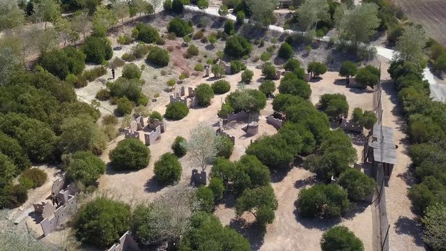 Aerial shot over a paintball field in Spain.