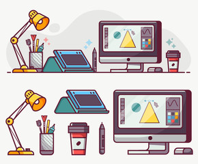 Digital Designer or Illustrator Lifestyle Line Icons