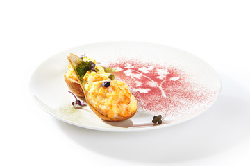 Pear Baked with Cheese Isolated on White Background