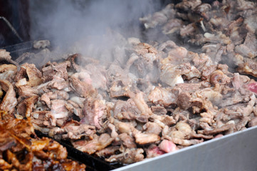 Selective focused of lamb grill at the Malaysia&rsquo;s hawkers market. The meat was marinated with special spices before grill to get its special taste.  