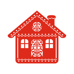 Christmas hut. Template for laser cutting, plotter cutting or printing. Elements of festive new year background. Christmas house decorated with ornaments.