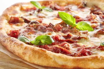 Canadian Pizza with Bacon Isolated on White Background