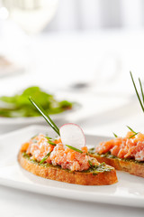 Italian Appetizer Bruschetta with Salmon