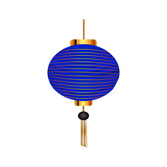 Blue Chinese lantern. Vector illustration on isolated background.