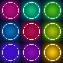 Nine round colorful neon frames makes it quick and easy to customize your projects in retro style.