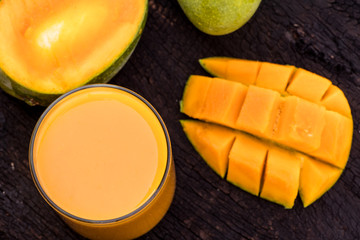 Sliced and Juice of ripen mango served during summer 