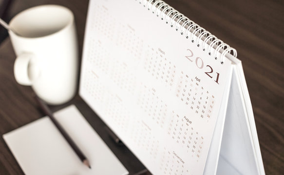 Happy new year 2021 concept: Close up calendar on desktop	