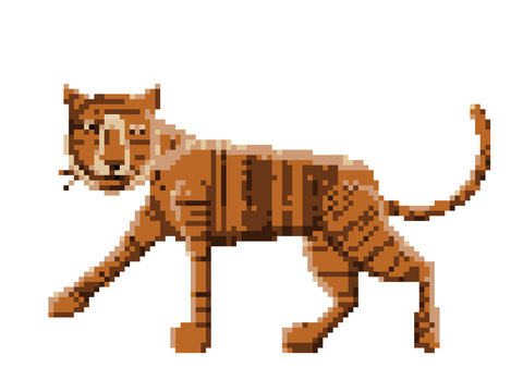 Abstract tiger. Isolated on white background. Pixel art vector illustration.