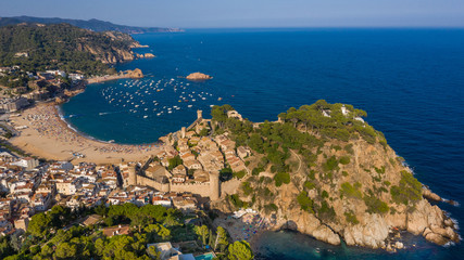 Muralla de Tossa de Mar. Costa Brava Coast. Catalonia. Spain.  Aerial 4k video footage