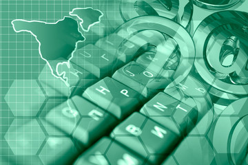 Keyboard, mail signs and map