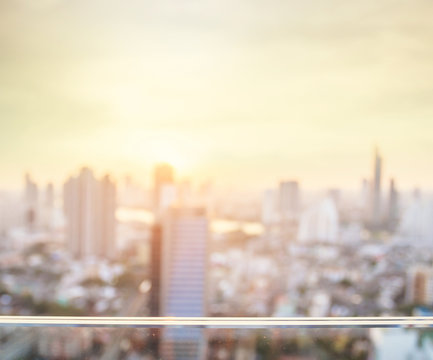 Blurred city view at balcony rooftop bar on sunset skyline background.  Bangkok, Thailand, Asia Stock-Foto | Adobe Stock