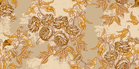 Vintage roses embroidery seamless pattern. Fashionable medieval template of clothes, t-shirt design, tapestry flowers, renaissance style © Matrioshka