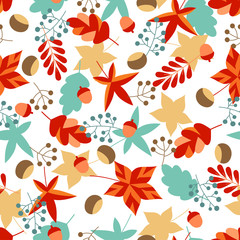 seamless pattern with autumn leaves and berries