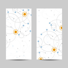 Set of vertical banners. Abstract geometric background with connected circles and dots. Vector illustration