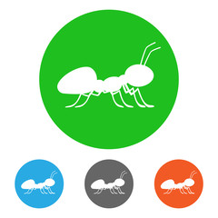 Ant silhouette in circle. Icon set. Vector.