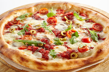 Pizza Marinara with Anchovy Isolated on White Background