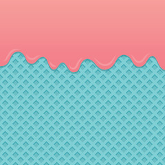 Flowing strawberry cream on blue wafer vector.