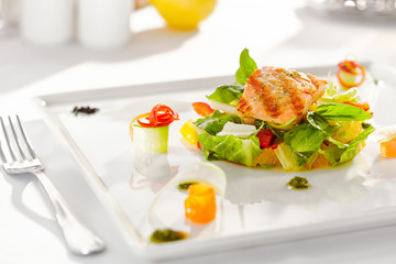 Warm Salad with Grilled Salmon and Vegetables