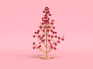 red gold tree christmas holiday decoration element 3d rendering