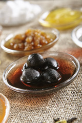 Macro Photo of Homemade Jam, Marmalade or Confiture on Blurred Background