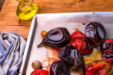 Food from the garden cooked in the oven with olive oil.