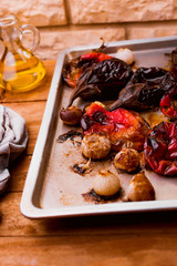 Mediterranean diet concept. Baking tray with vegetables to make escalivada..