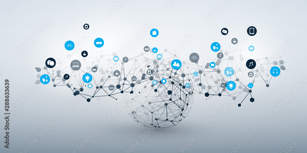 Poster internet of things, cloud computing design concept with wireframe and icons - global digital network