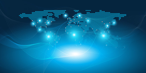 Abstract Blue Futuristic Modern Style Cloud Computing, Networks Structure, Telecommunications Concept Design, Network Connections - Vector Illustration