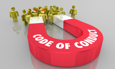 Code of Conduct Rules Behavior People Magnet 3d Illustration