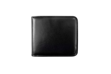 top view black leather wallet isolated on white background with clipping path