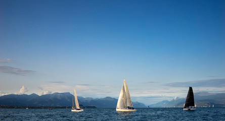 sailing boats in regatta on thr Lake Garda