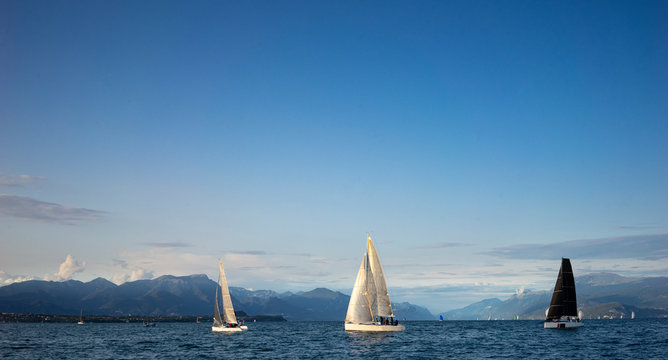 sailing boats in regatta on thr Lake Garda