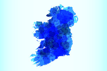 Ireland watercolor map vector illustration of blue color on light background using paint brush in paper page