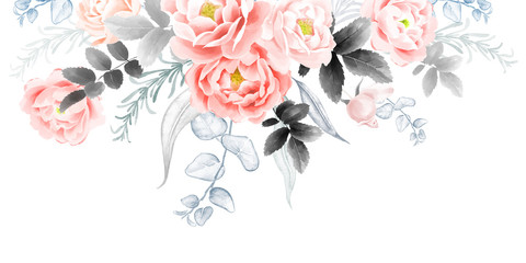 Aquarell Gartenrosen. Hochzeitskarte. © marinavorona