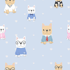 cute flat style french bulldog dog in gentle man costume seamless pattern eps10 vectors illustration