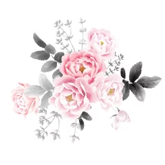 Aquarell Blumendekoration. Ein Strauß Gartenrosen. © marinavorona