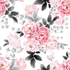 Rosen und Kräuter auf weißem Hintergrund. Aquarell Musterdesign. © marinavorona