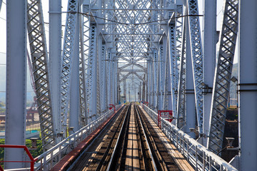    View of the railway through the railway bridge.Horizontally.