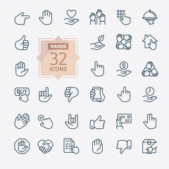 Naklejka premium Hands gesture - minimal thin line web icon set. Outline icons collection. Simple vector illustration.