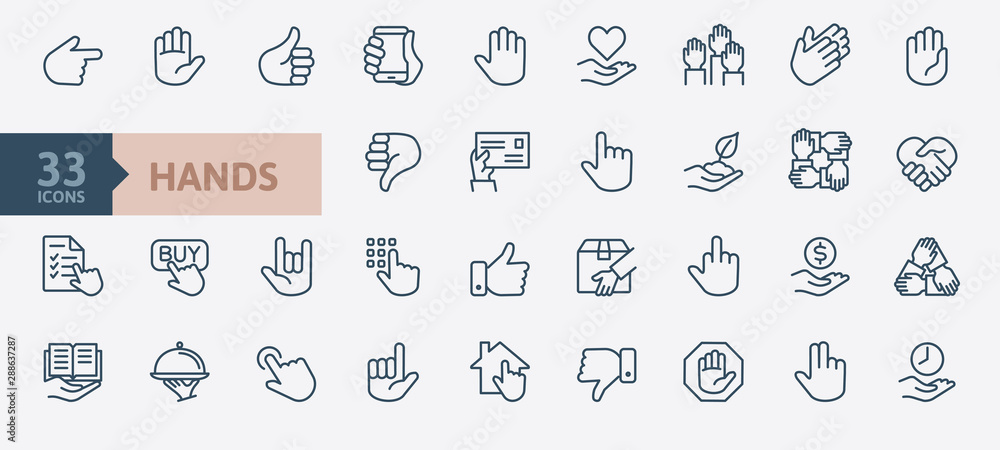 Wall mural hands gesture - minimal thin line web icon set. outline icons collection. simple vector illustration