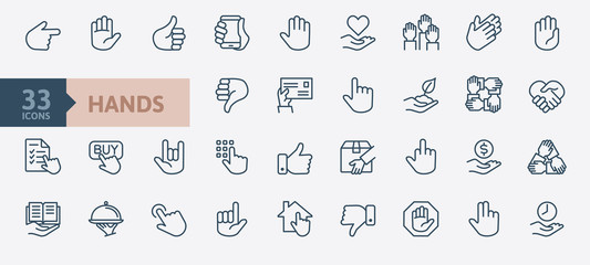Hands gesture - minimal thin line web icon set. Outline icons collection. Simple vector illustration. - 288637287