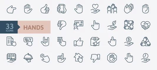 Foto op Canvas Hands gesture - minimal thin line web icon set. Outline icons collection. Simple vector illustration. © Happy Art