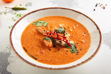 Hot chili tom yum or tom yam with squid