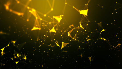 Abstract background Dot and connect line for cyber technology futuristic and network connection concept with dark and grain processed wide screen ratio.