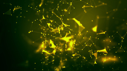 Abstract background Dot and connect line for cyber technology futuristic and network connection concept with dark and grain processed wide screen ratio.