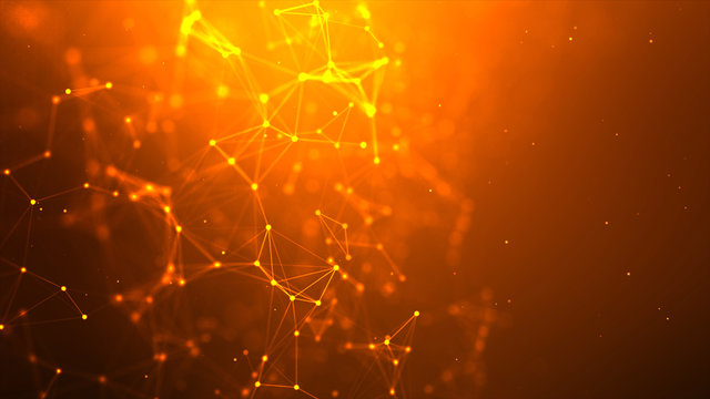Abstract background Dot and connect line for cyber technology futuristic and network connection concept with dark and grain processed wide screen ratio.